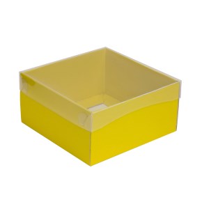 Dárková krabička s průhledným víkem 300x300x200/35 mm žlutá