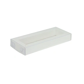 Dárková krabička s průhledným víkem na pralinky 160x40x25 mm, bílá