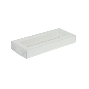 Dárková krabička s průhledným víkem na pralinky 160x40x25 mm, bílá