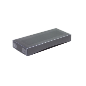 Dárková krabička s průhledným víkem na pralinky 160x40x25 mm, černá