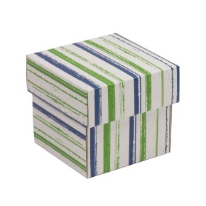 Dárková krabička s víkem 100x100x100/40 mm, VZOR - PRUHY zelená/modrá