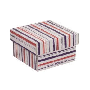 Dárková krabička s víkem 150x150x100/40 mm, VZOR - PRUHY fialová/korálová