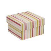 Dárková krabička s víkem 150x150x100/40 mm, VZOR - PRUHY korálová/žlutá Dárková krabička s víkem 150x150x100/40 mm, VZOR - PRUHY korálová/žlutá