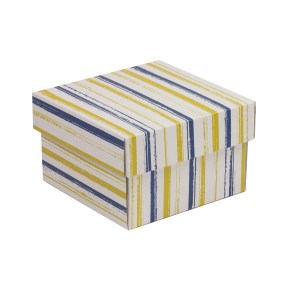 Dárková krabička s víkem 150x150x100/40 mm, VZOR - PRUHY modrá/žlutá