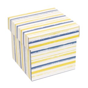 Dárková krabička s víkem 150x150x150/40 mm, VZOR - PRUHY modrá/žlutá