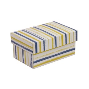 Dárková krabička s víkem 200x125x100/40 mm, VZOR - PRUHY modrá/žlutá