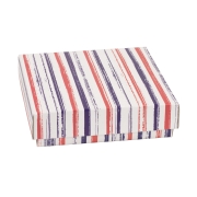 Dárková krabička s víkem 200x200x50/40 mm, VZOR - PRUHY fialová/korálová Dárková krabička s víkem 200x200x50/40 mm, VZOR - PRUHY fialová/korálová