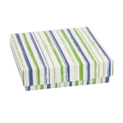 Dárková krabička s víkem 200x200x50/40 mm, VZOR - PRUHY zelená/modrá Dárková krabička s víkem 200x200x50/40 mm, VZOR - PRUHY zelená/modrá