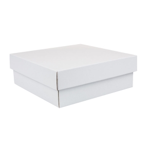 Dárková krabička s víkem 200x200x70/35 mm, bílá mírný lesk