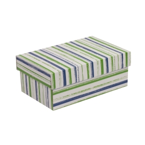 Dárková krabička s víkem 250x150x100/40 mm, VZOR - PRUHY zelená/modrá