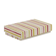 Dárková krabička s víkem 250x150x50/40 mm, VZOR - PRUHY korálová/žlutá Dárková krabička s víkem 250x150x50/40 mm, VZOR - PRUHY korálová/žlutá