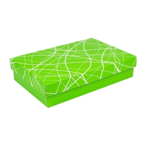 Dárková krabička s víkem 355x250x80/35, zelená se vzorem matná