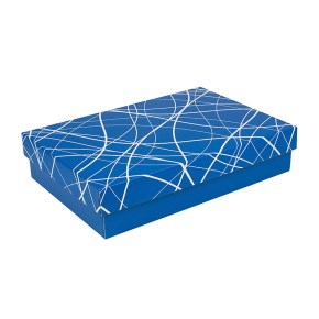 Dárková krabička s víkem 380x270x90/35 mm, modrá se vzorem na víku