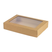 Krabice na cukroví s průhledným okénkem 320x220x60 mm, hnědá - kraft
