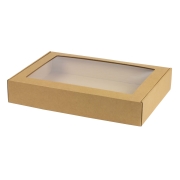 Krabice na cukroví s průhledným okénkem 400x280x70 mm, hnědá - kraft