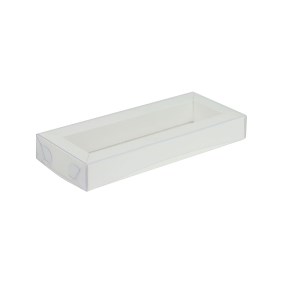 Krabička na pralinky 160x40x25 mm, bílá s průhledným víkem
